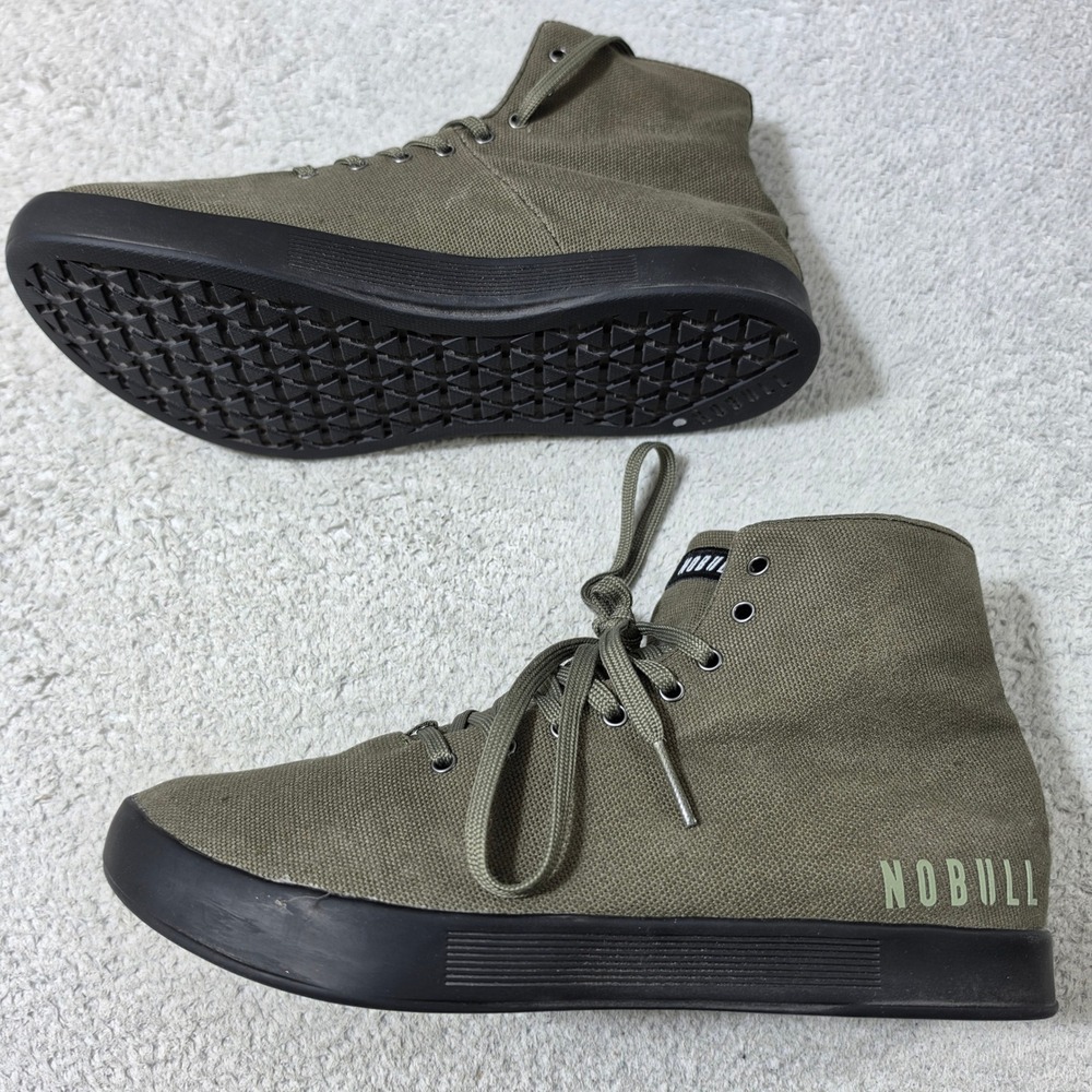 NOBULL High Top Canvas Trainer Men 10 Women's 11.5 Olive Green Sneakers EUC